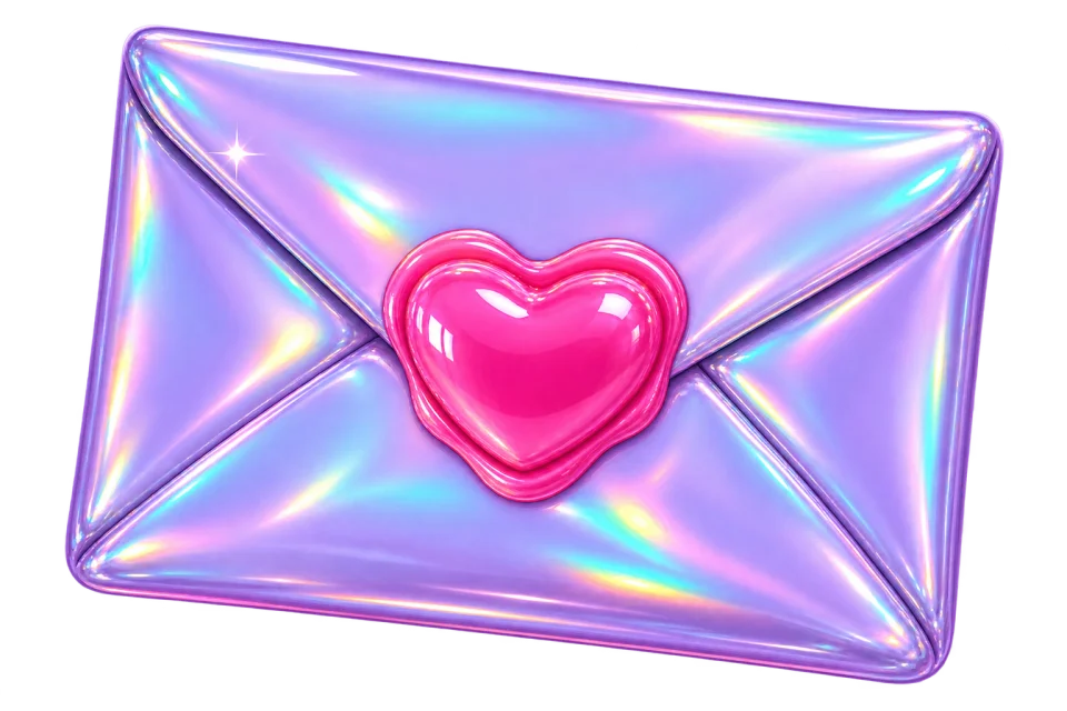 Sobre holográfico con un corazón rosa